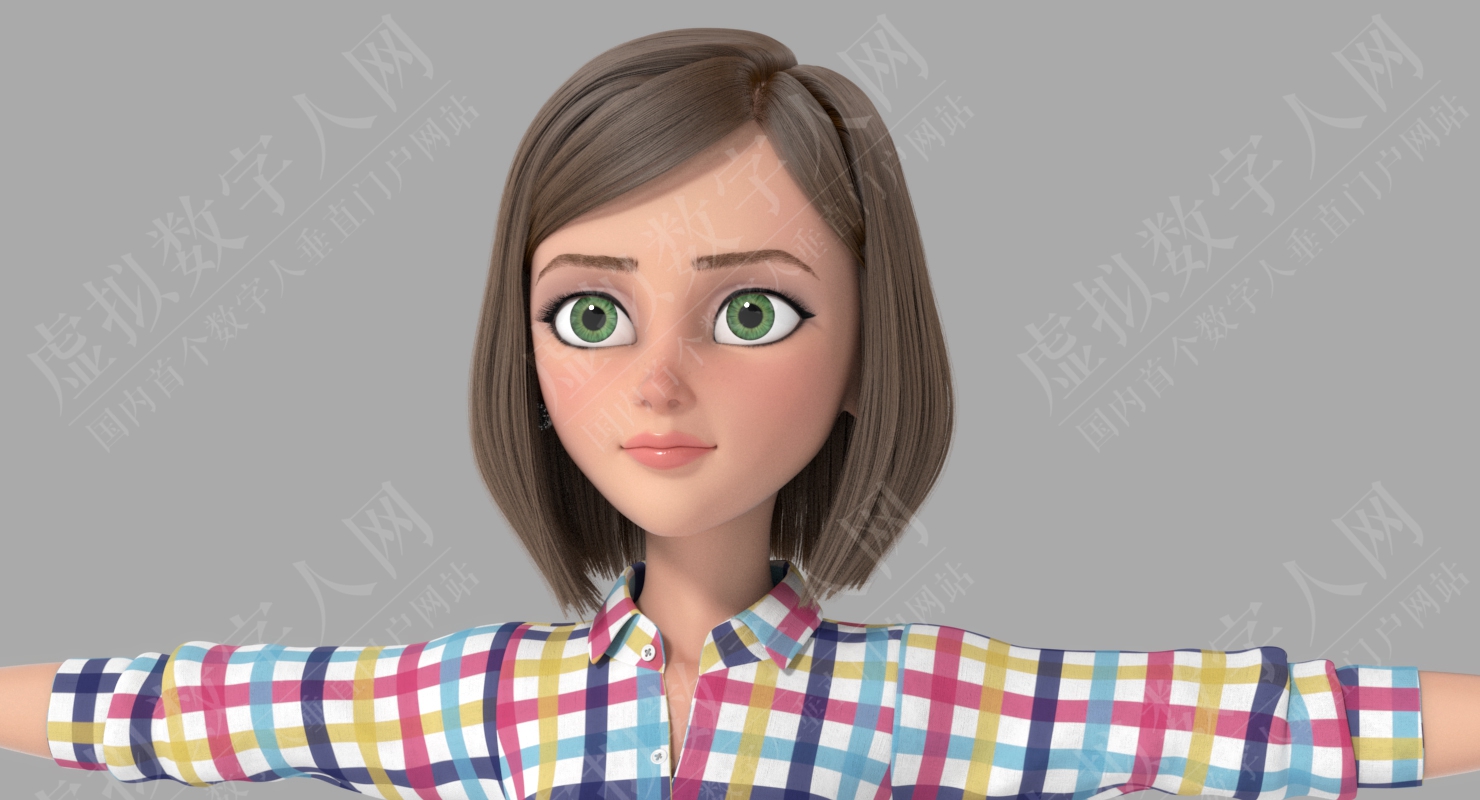 卡通女孩女人沙龙3D Maya虚拟数字人模型 Arnold渲染