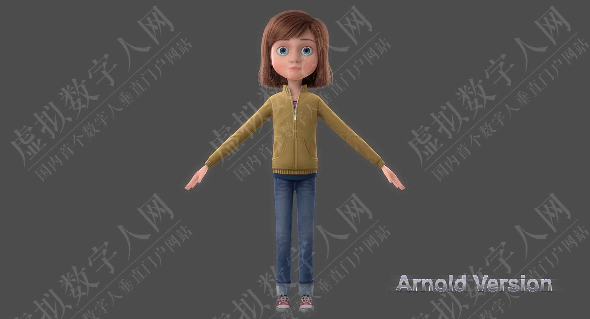 3D虚拟数字人卡通女孩操纵模型