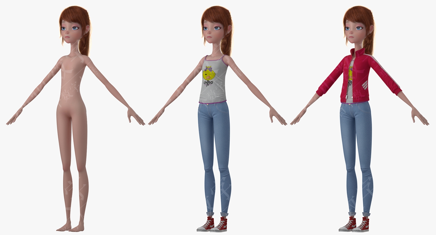 3D卡通女孩操纵虚拟数字人模型