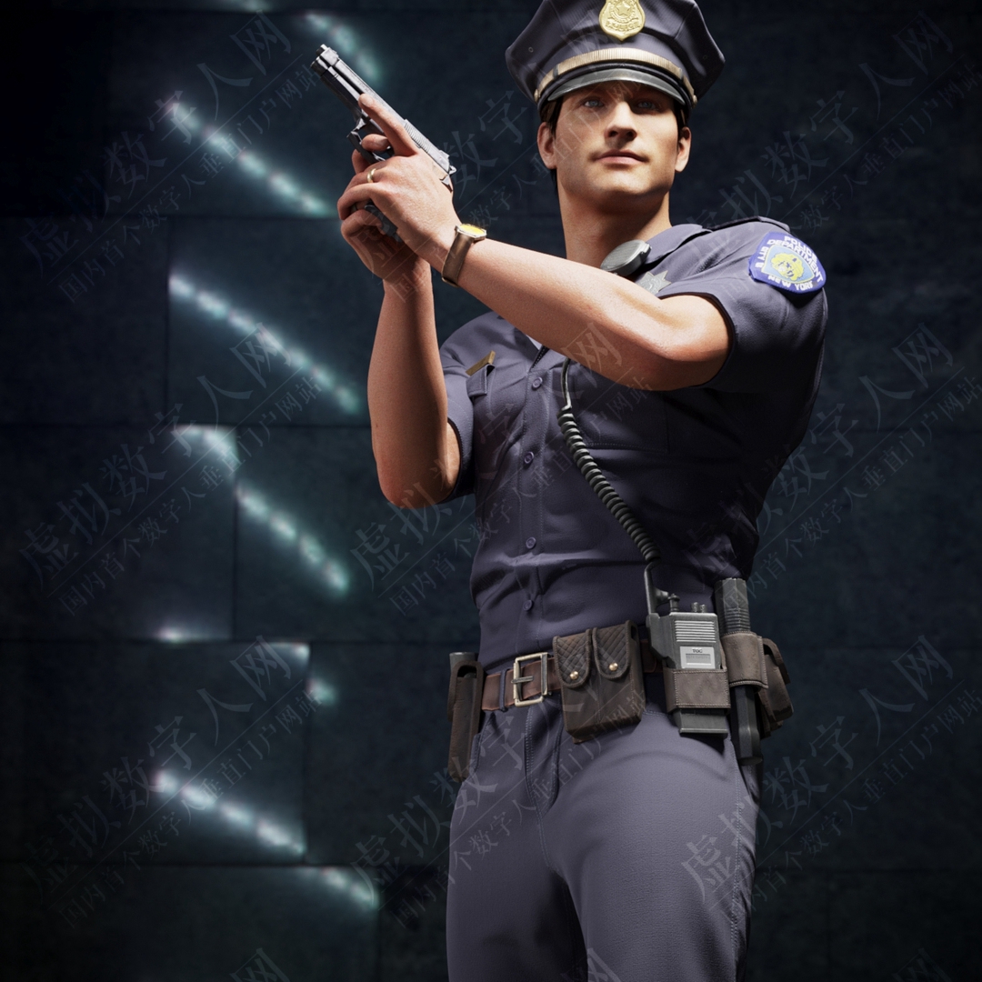 3D虚拟数字人模特角色警官操纵PBR