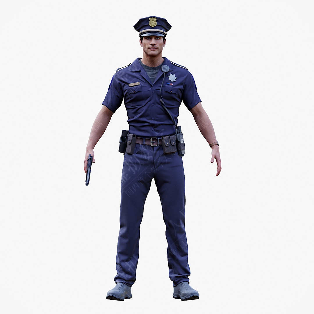 3D虚拟数字人模特角色警官操纵PBR
