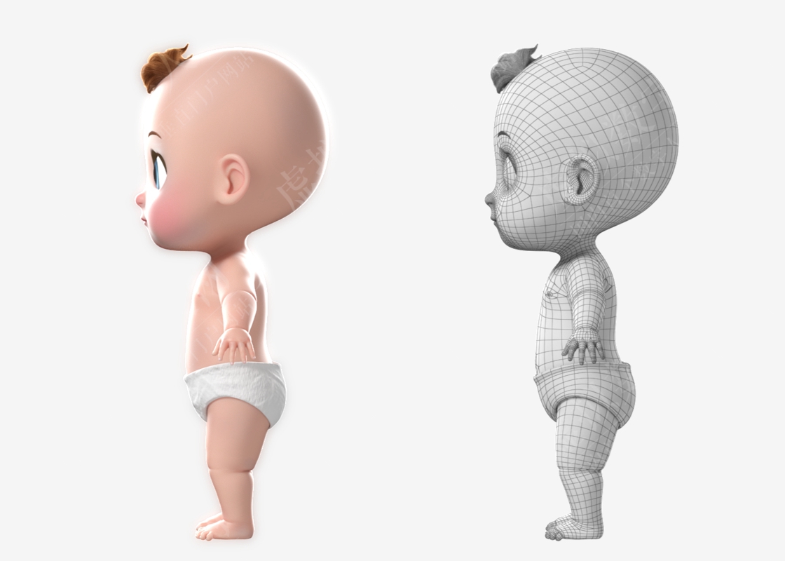 3D数字人模型卡通双胞胎婴儿操纵