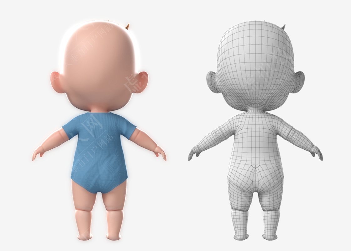3D数字人模型卡通双胞胎婴儿操纵