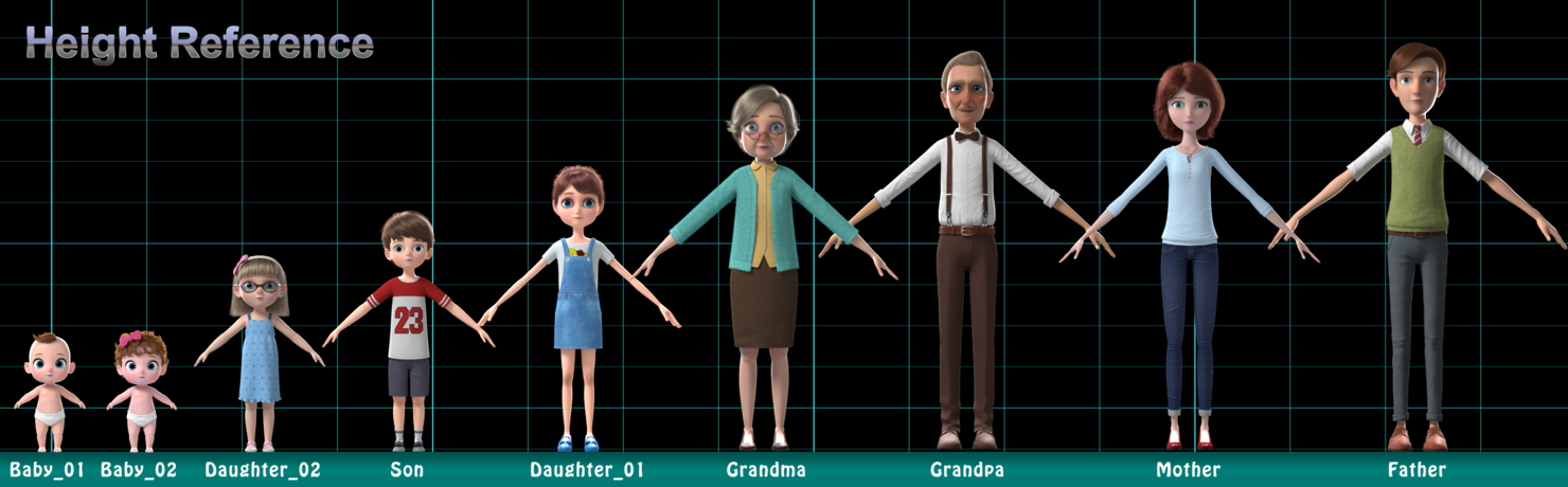卡通家庭操纵V5 3D数字人模型