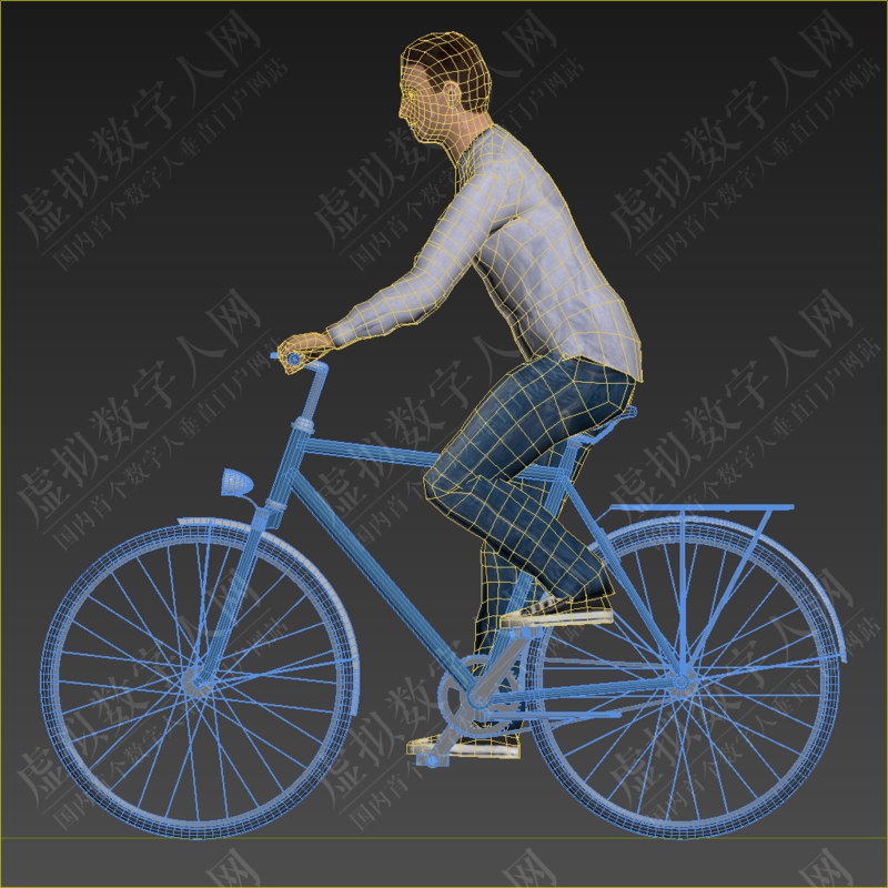 低聚骑自行车者3D数字人模型
