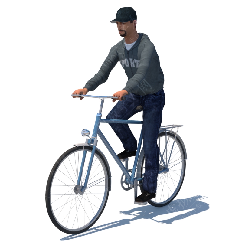 低聚骑自行车者3D数字人模型