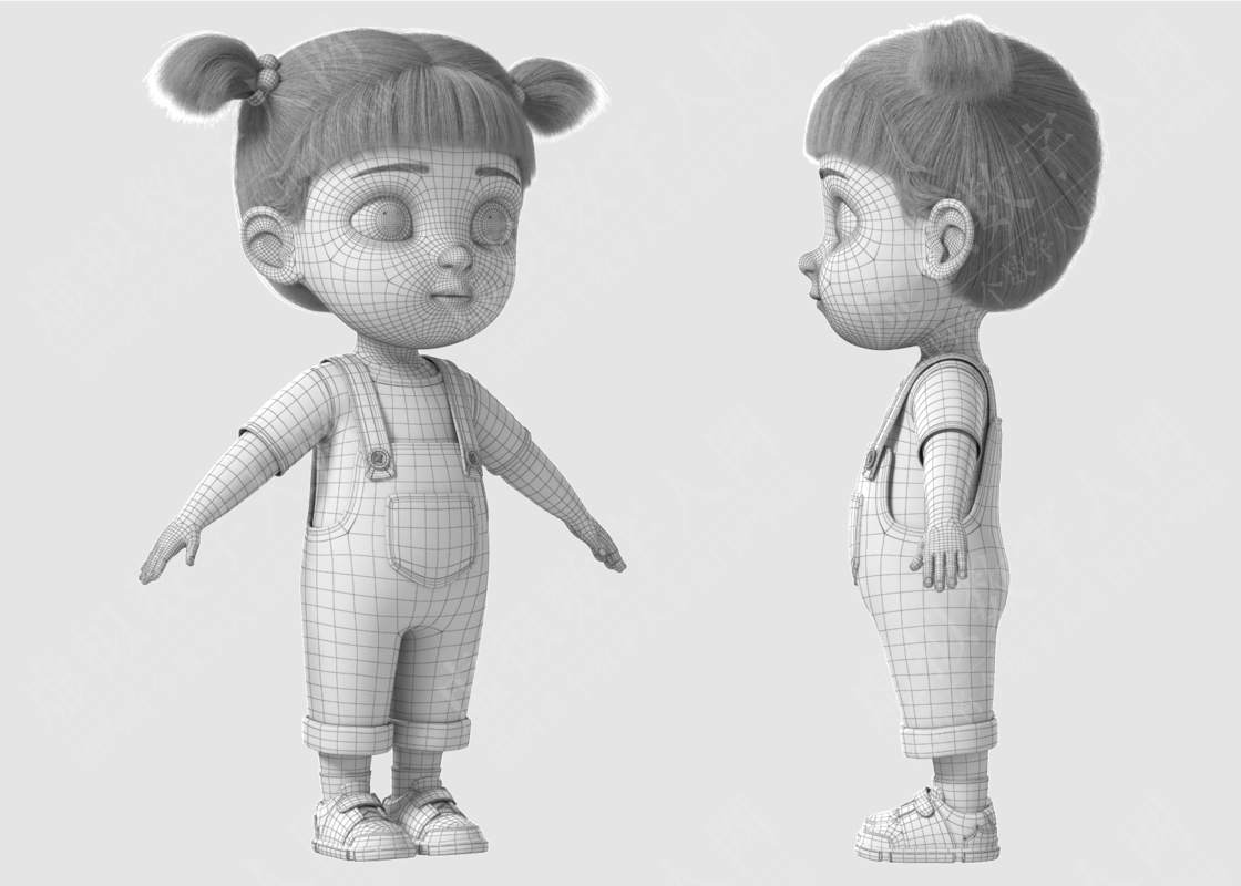 3D数字人模型卡通可爱女孩操纵