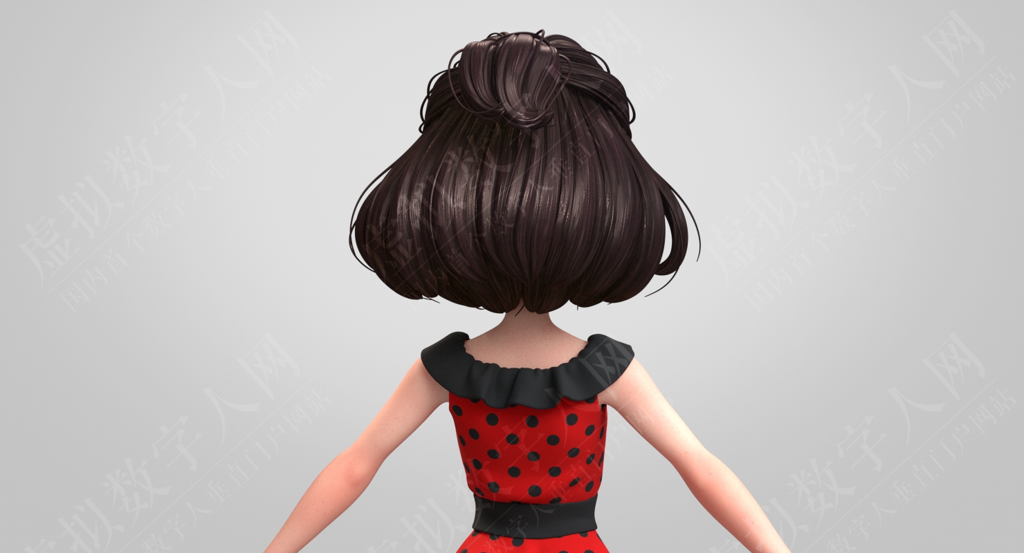 卡通黑发女人3D数字人模型