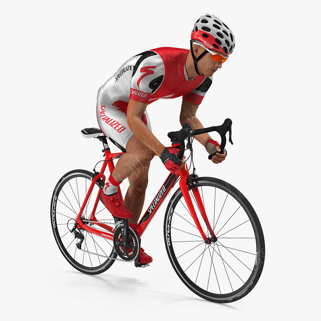 3D模型骑自行车的运动员穿着骑自行车的红色西装虚拟人