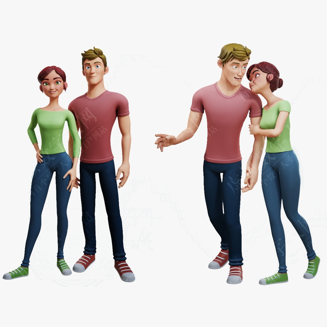 亚历克斯和妮娜卡通人物3D数字人模型
