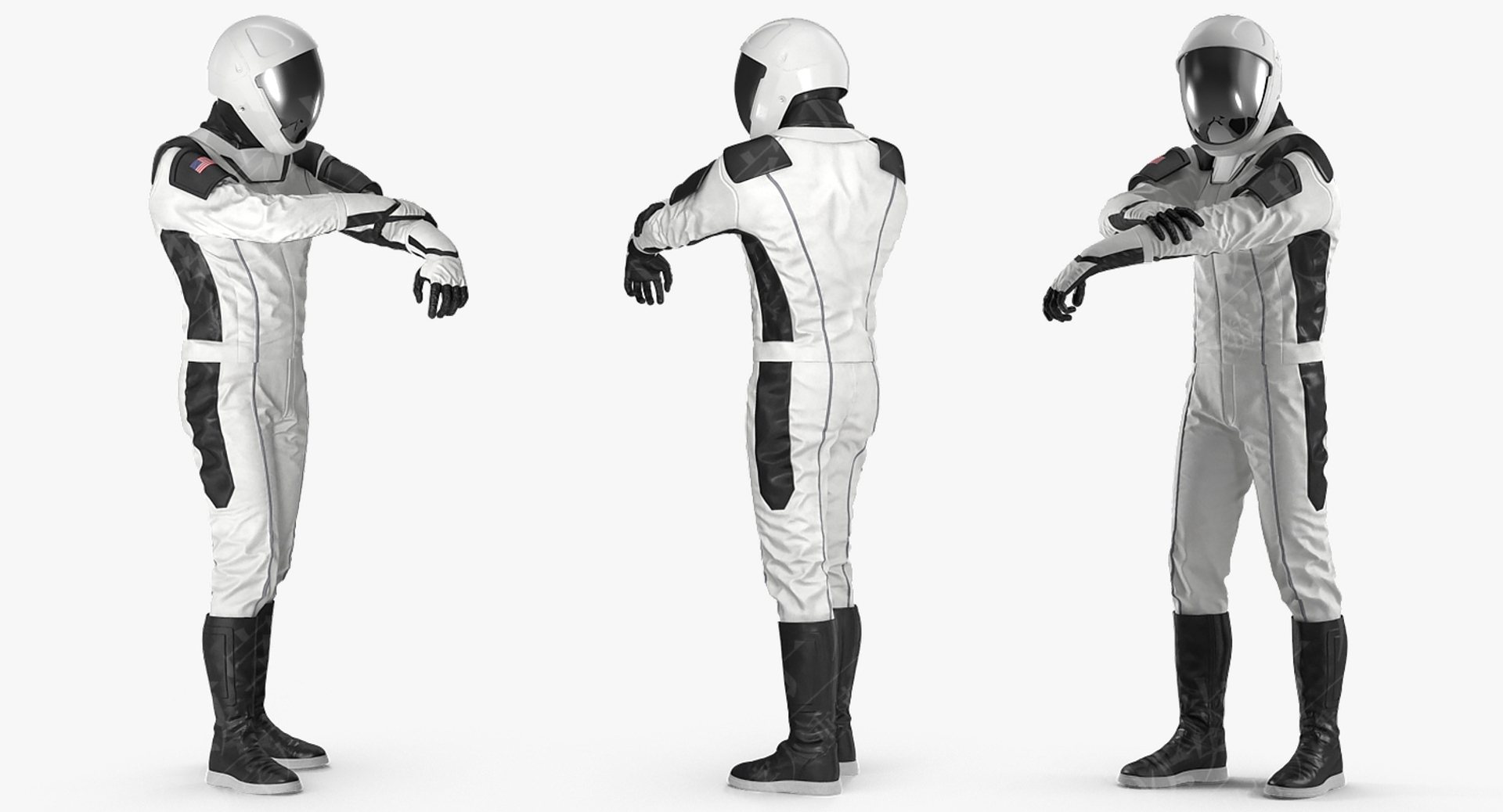 未来派的宇航员太空西装操纵3D数字人模型