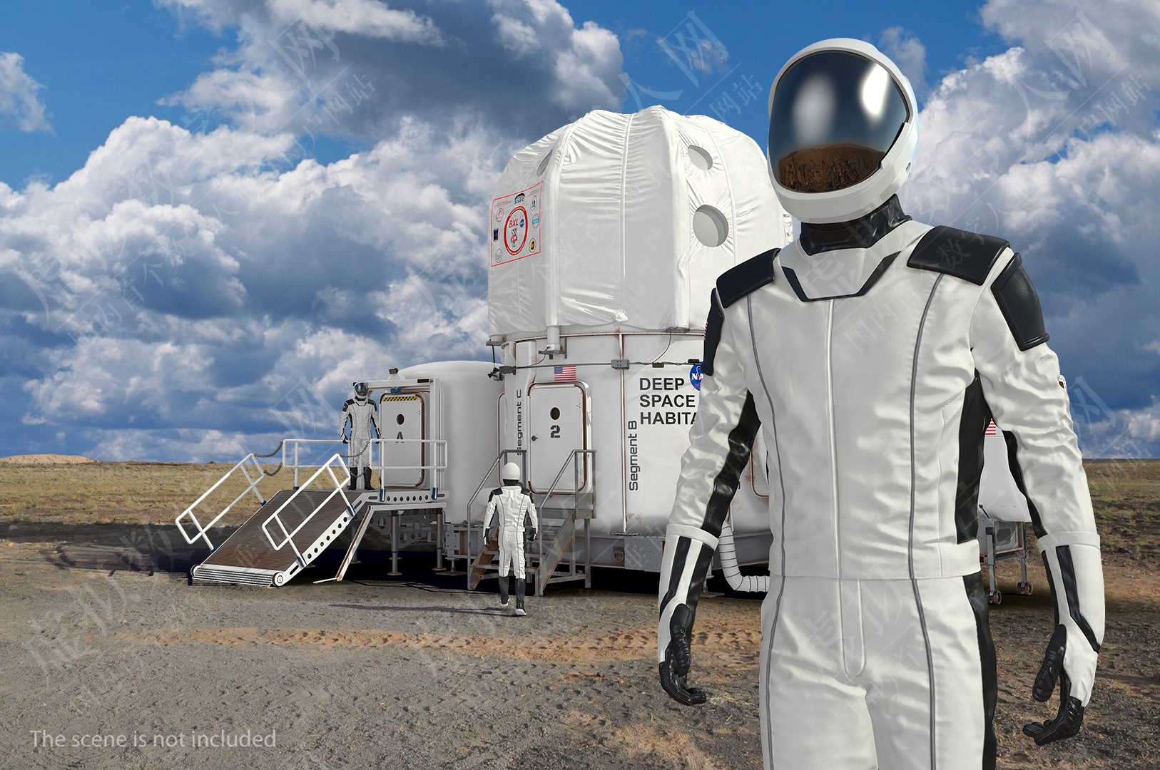 未来派的宇航员太空西装操纵3D数字人模型