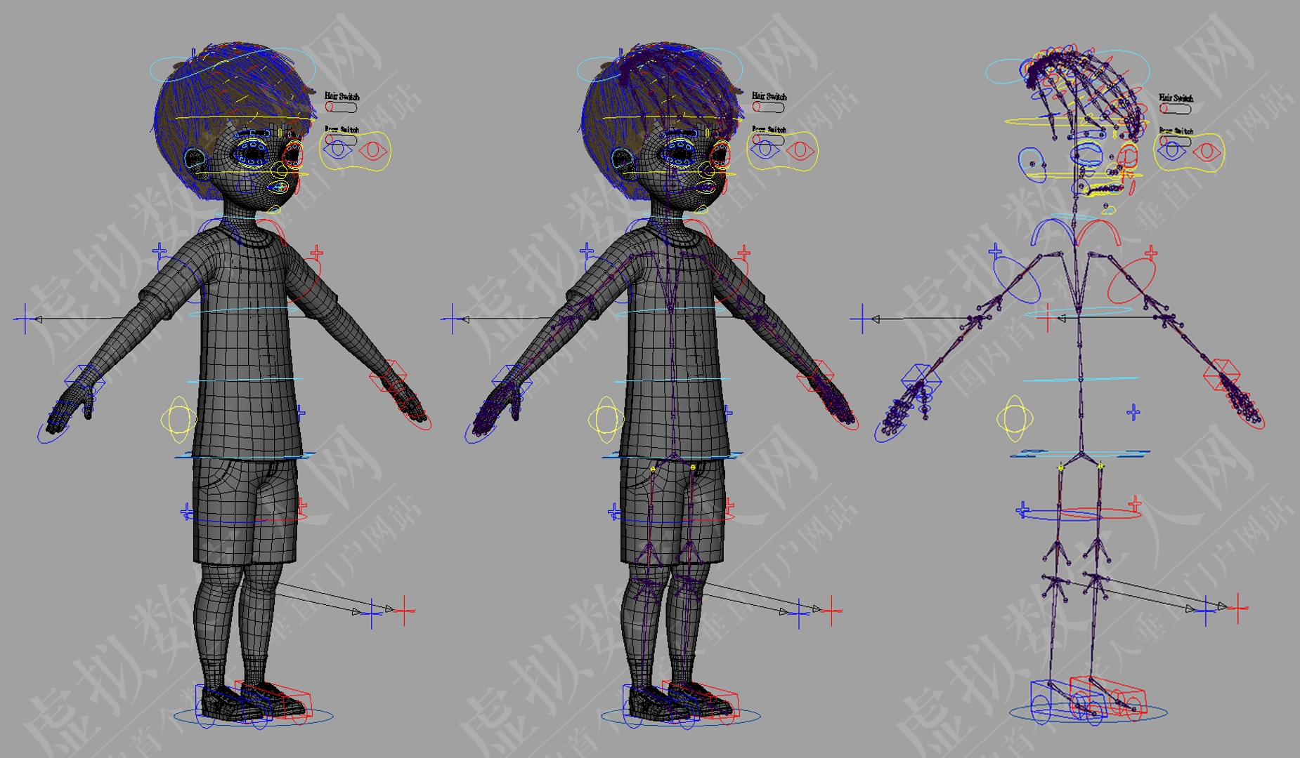 3D虚拟人卡通男孩操纵模型