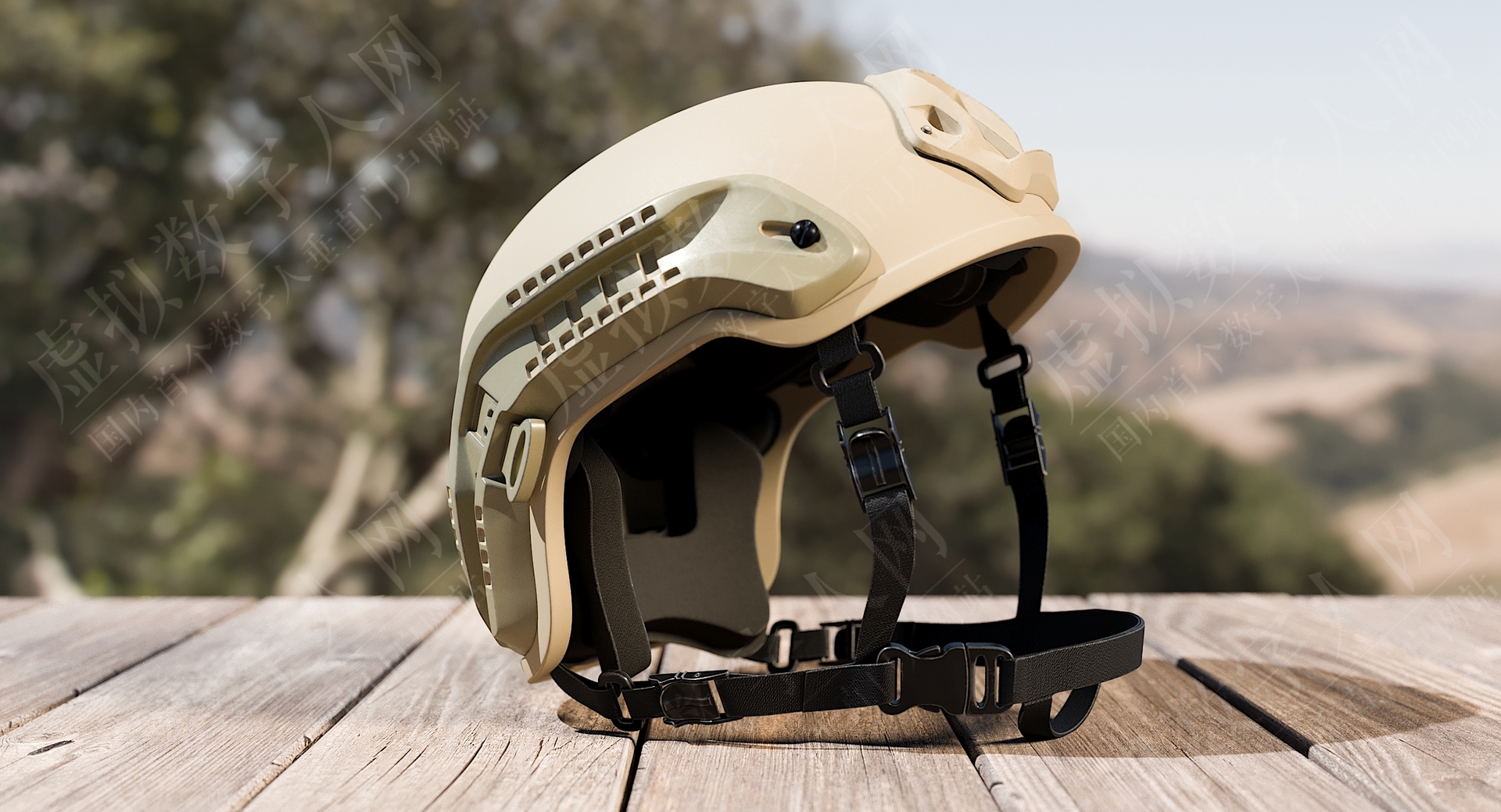 3D虚拟数字人士兵统一沙漠，带设备模型