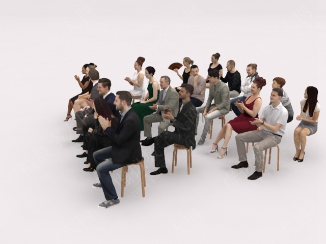 20倍低poly休闲优雅的坐姿男人人群人群3D虚拟数字人