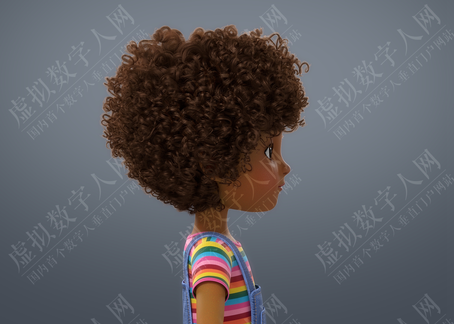 卡通黑人女孩操纵3D数字人模型