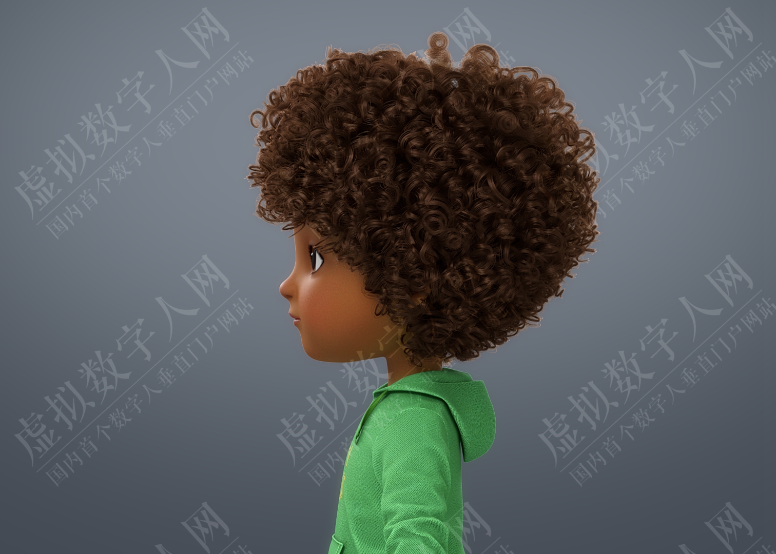 卡通黑人女孩操纵3D数字人模型