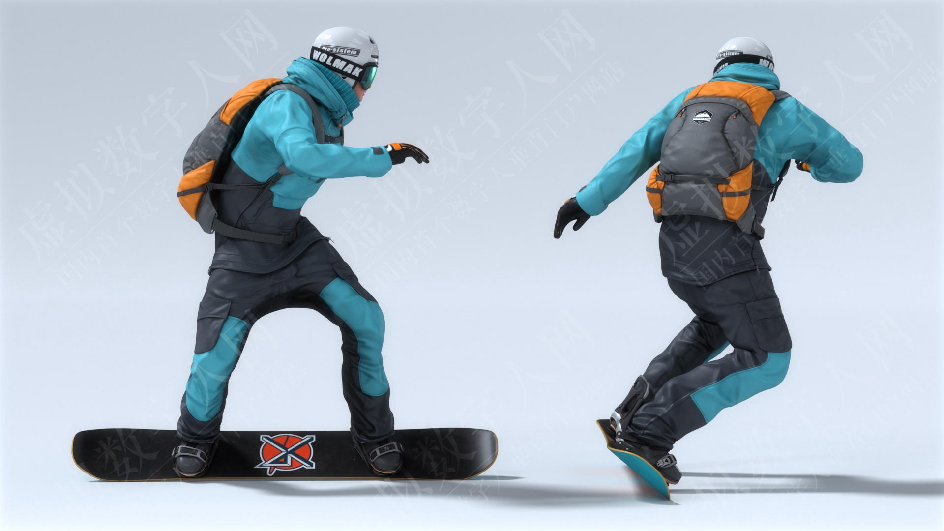 男性滑雪者动画3D数字人模型