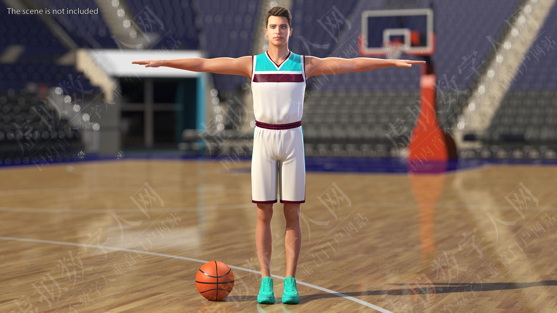3D虚拟数字人模型青少年篮球男孩中立姿态