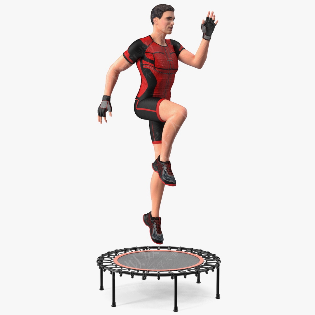 健身教练与蹦床Rigged 3D数字人模型