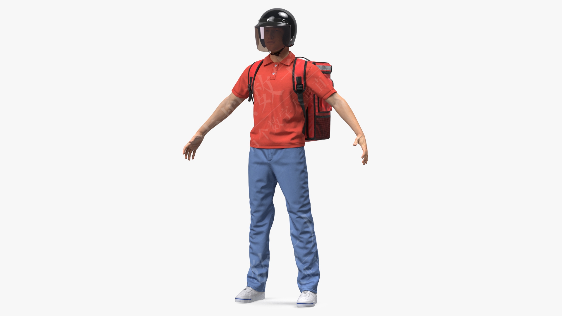 送货员戴头盔T姿势皮毛3D数字人
