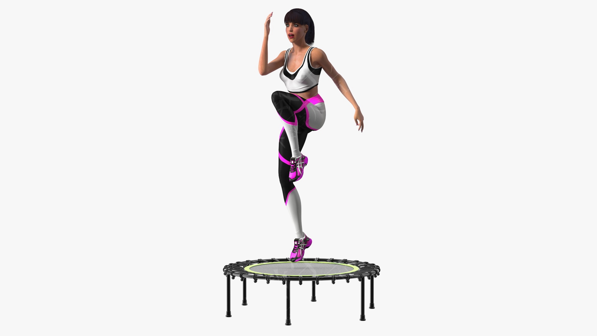 女运动员与蹦床跳跃姿势3D虚拟人模型