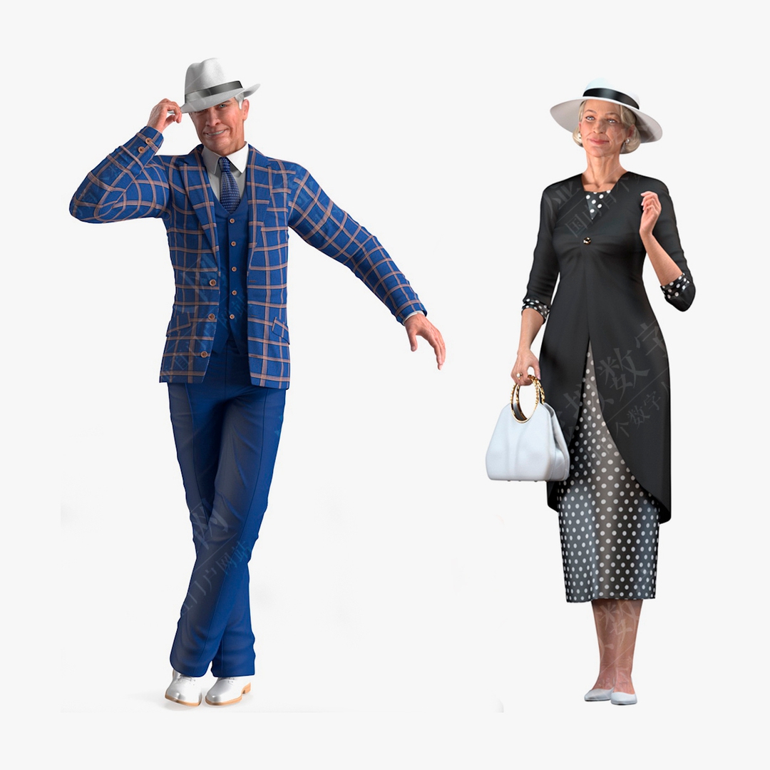 老年妇女与男性穿着聚会服装3D数字人合集