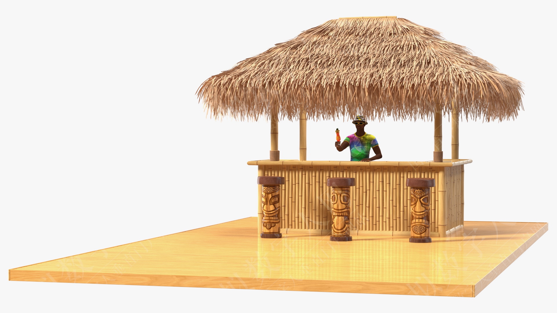 Tiki Bar 3D模型的Barman数字人