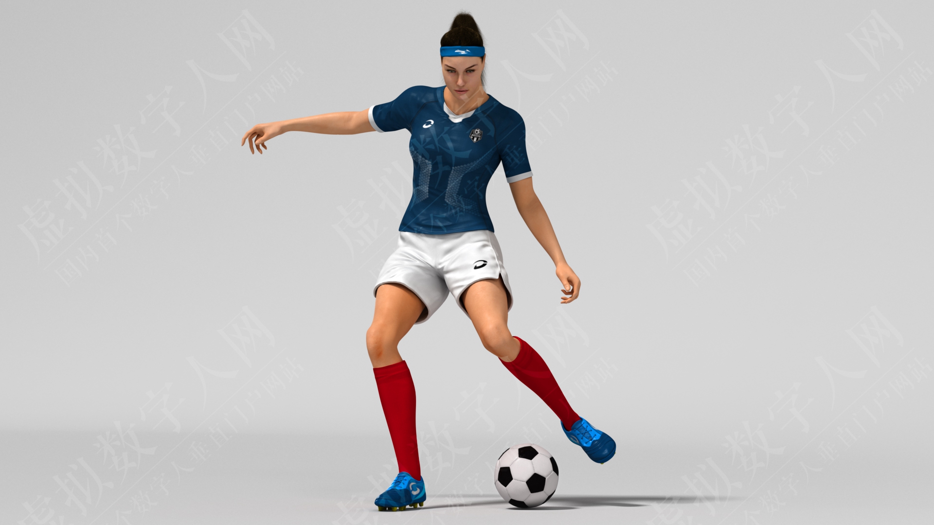 3D虚拟数字人模型女足球运动员动画高清