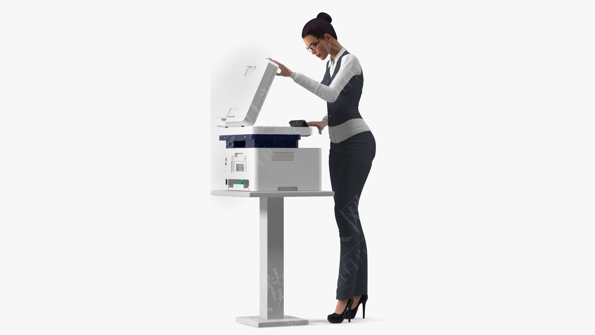 Xerox B215多功能激光打印机，带有商业风格的女性，用于Maya 3D模型