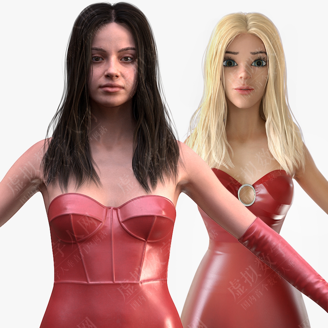 3D超写实和卡通女性虚拟数字人模型 - 晚上服装