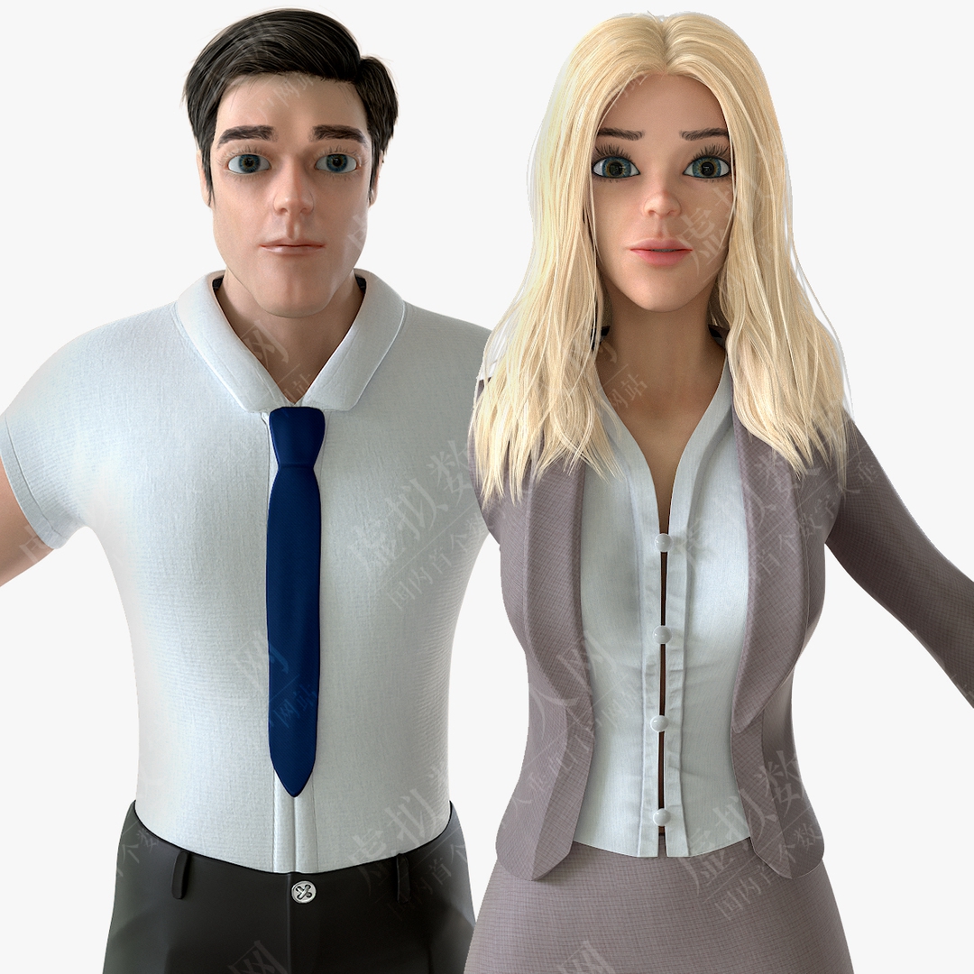 3D卡通男子和女人 - 商务诉讼模特