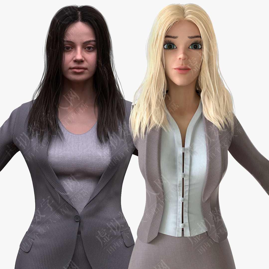 3D超写实和卡通女性商人虚拟数字人模型