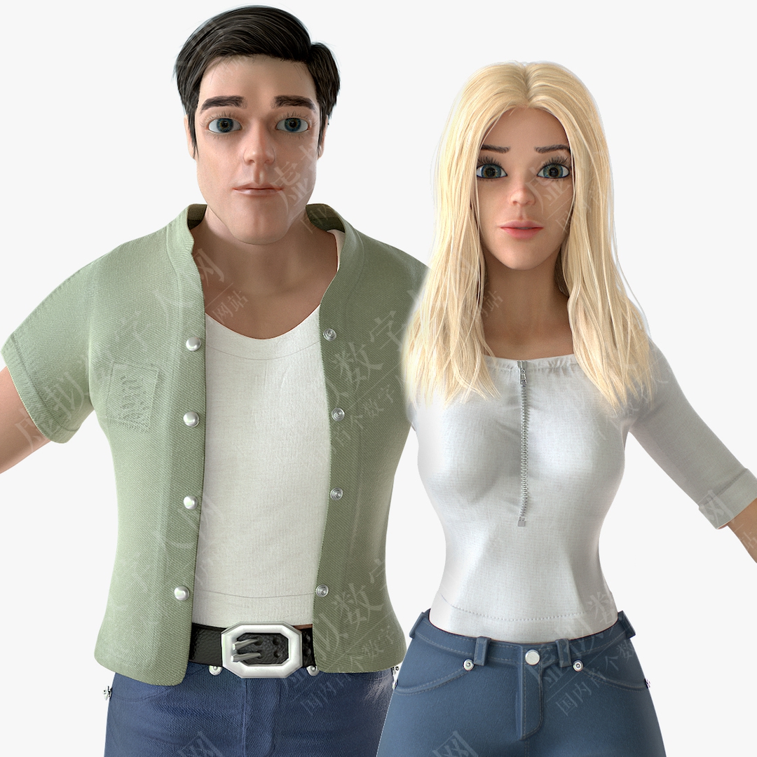 3D虚拟人卡通男子和女人