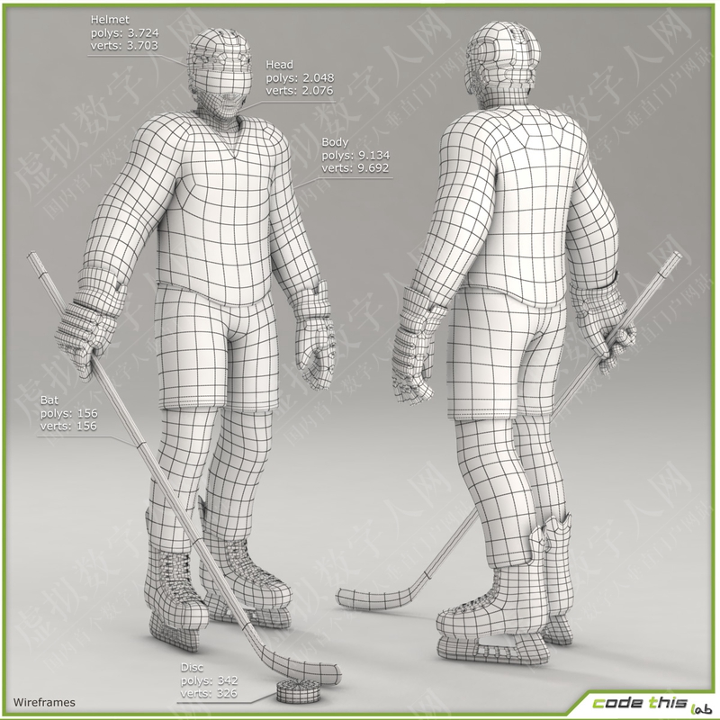 曲棍球运动员和曲棍球守门员3D数字人模型