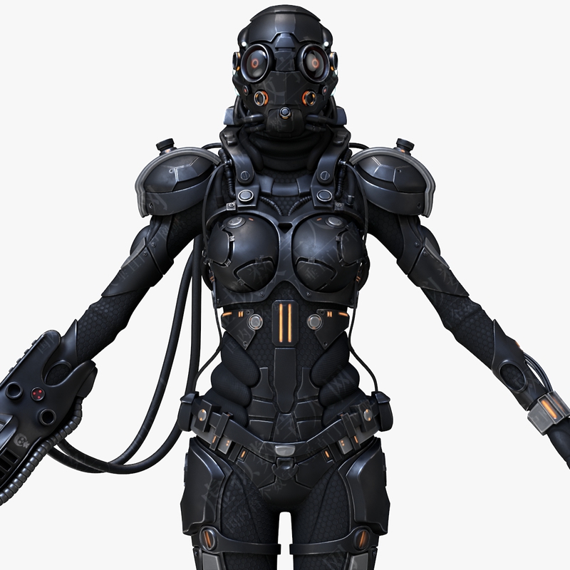 科幻的半机械人女性虚拟人模型